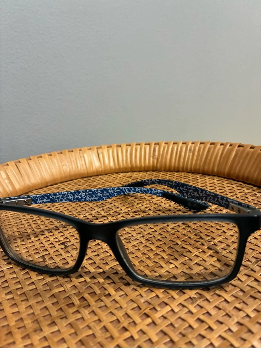 Ray-Ban Black Frame Glasses with Blue Patterned Arms